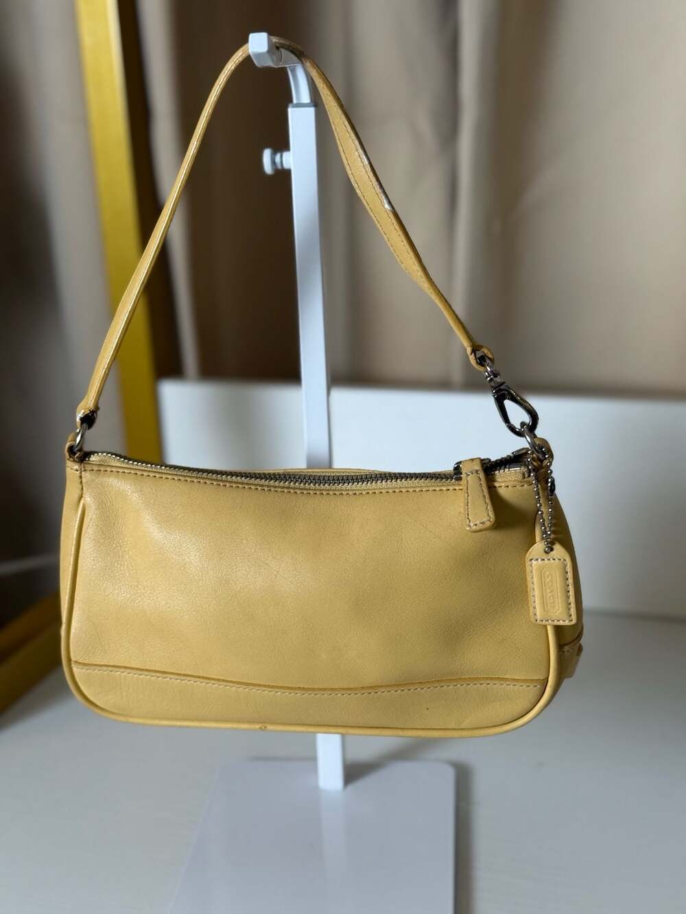 Vintage Coach Hamptons Leather Demi Baguette Shoulder Bag in Yellow